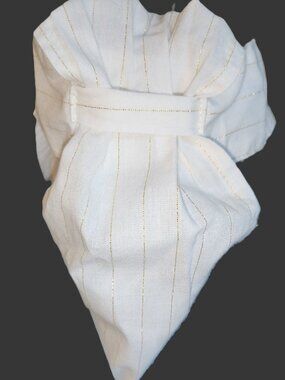 STOCK TIE soft WHITE with GOLD Lurex LINE PRE-TIED by ORNAMENTS NEW